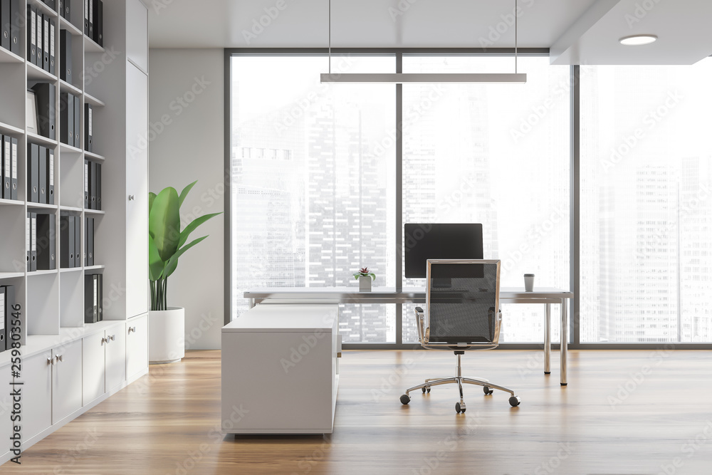 Fototapeta premium Modern white office interior with furniture.