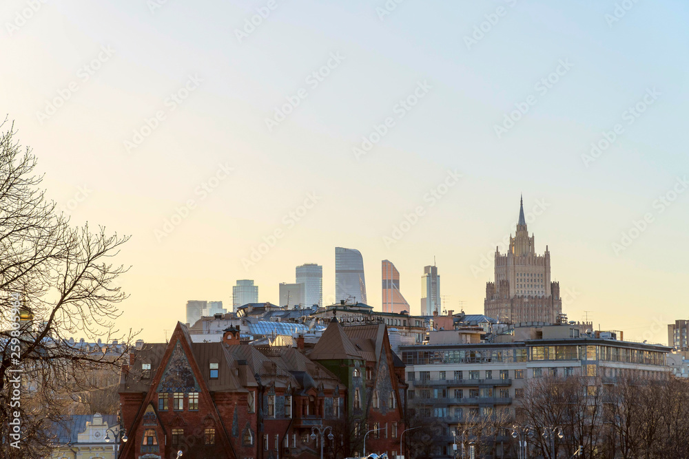 Views of Moscow on a sunny spring evening. Various historical buildings