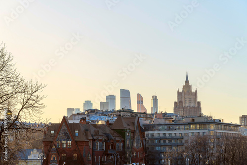 Views of Moscow on a sunny spring evening. Various historical buildings