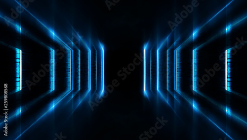 Dark tunnel with neon light...