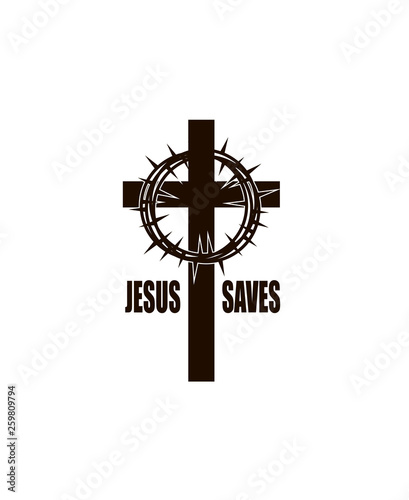crown of thorns and cross icon isolated on white background 