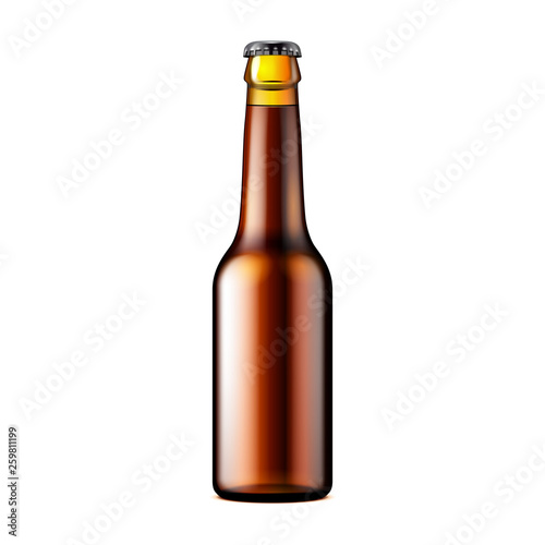 Glass Beer Lemonade Cola Clean Bottle Brown. Carbonated Soft Drink. Mock Up Template. Illustration Isolated On White Background. Ready For Your Design. Product Packaging. Vector EPS10