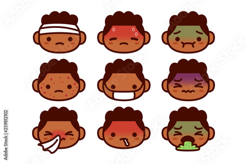 Set Of Cartoon Sick Characters Isolated On White Background