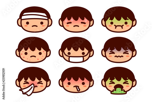 Set Of Cartoon Sick Characters Isolated On White Background