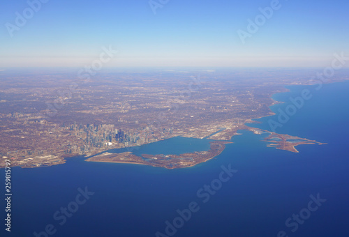 Aerial landscape view of the city of Toronto skyline and Lake Ontario in Ontario, Canada © eqroy