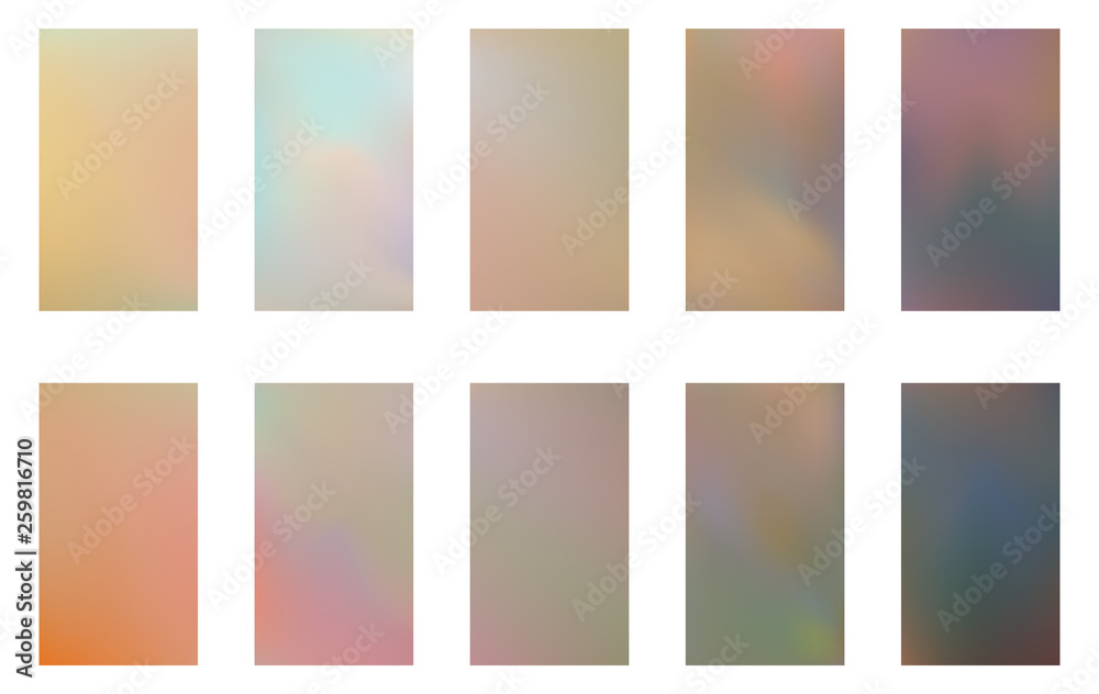 Collection of Abstract Gradient Mesh Futuristic Vector Backgrounds.  Modern screen vector design for mobile app. Soft natural color abstract gradients. 