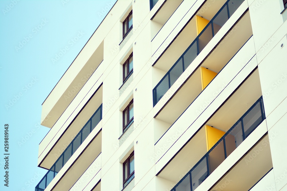 Modern european complex of apartment buildings. Fragment of a modern residential apartment building.