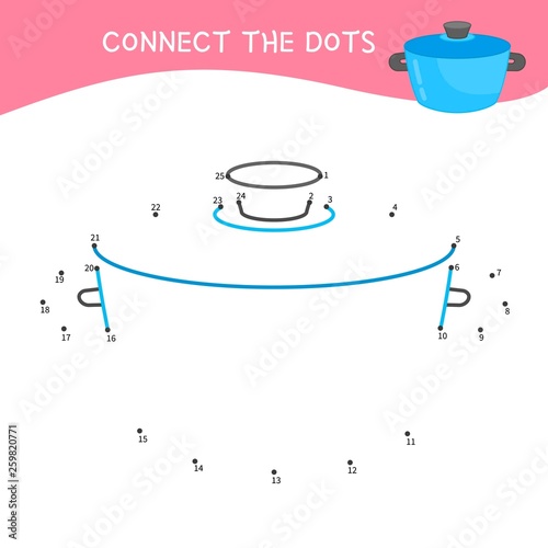 Educational game for kids. Dot to dot game for children. Illustration of cartoon pan. 