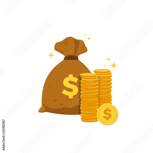 a pouch and pile of coins