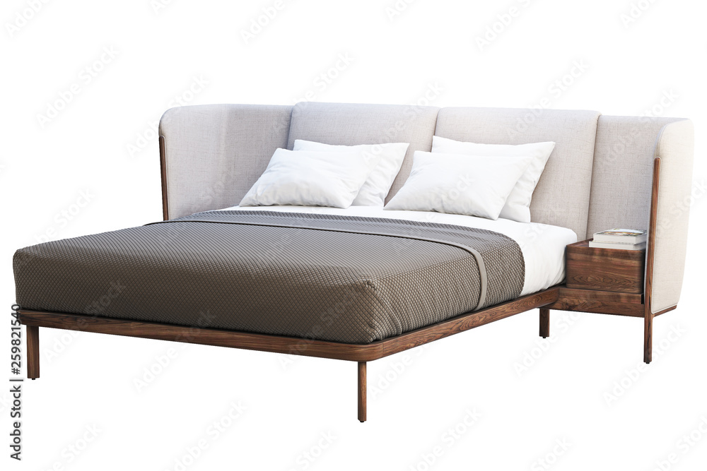 Obraz premium Luxury king size bed with bedside tables. 3d render