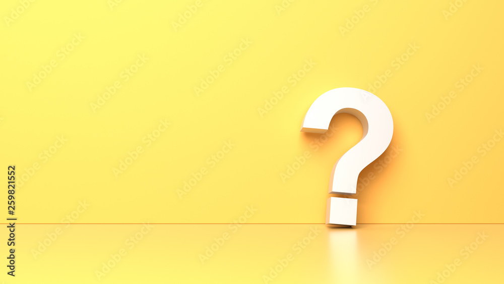 White question mark on yellow background with empty copy space on left side. 3D Rendering White question mark on yellow background with empty copy space on left side. 3D Rendering