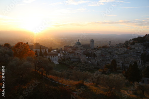 Sunset overlooking small Italian Town 