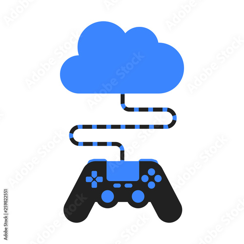 Concept cloud gaming technology. Gamepad connceted to the cloud in flat style