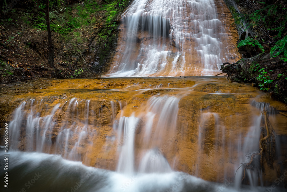Obraz premium Golden Cascade Terraced Falls - Big Basin State Park, Santa Cruz Mountains