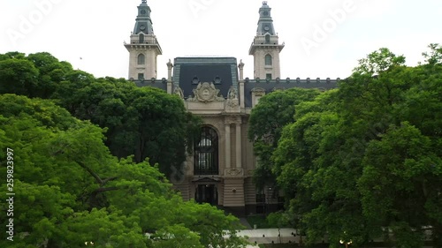 Aerial drone view of Square of Juan Domingo Peron and Aduana customs building. Buenos Aires, Argentina photo