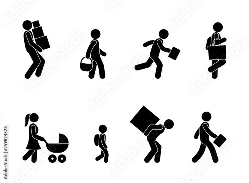 icon man carries cargo stick figure pictogram people go