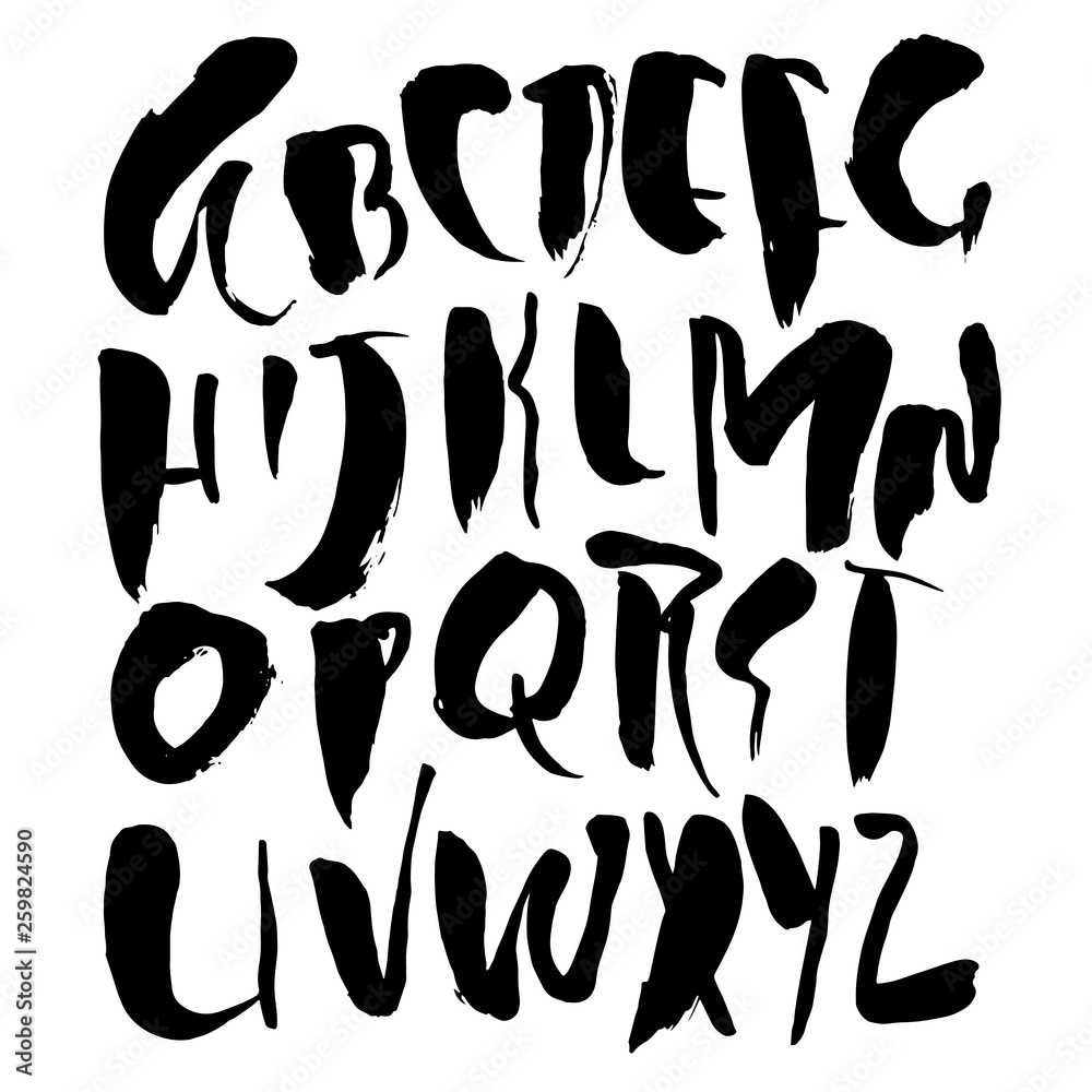 Hand drawn modern dry brush lettering. Grunge style alphabet. Handwritten font. Vector illustration.