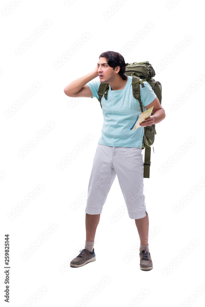 Young handsome tourist isolated on white Young handsome tourist isolated on white