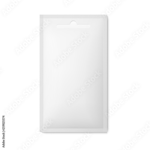 3d mock up of white plastic pack for sugar, sauce or cosmetic.