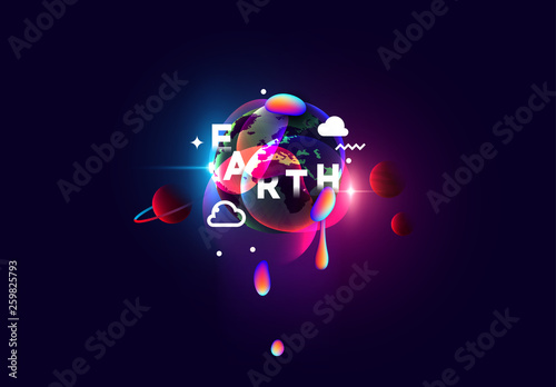 Earth planet realistic 3D, abstract gradient background