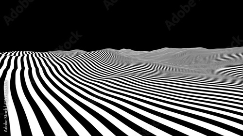 Abstract white striped wavy landscape. Sine line background. Simple ocean horizon op art with. photo