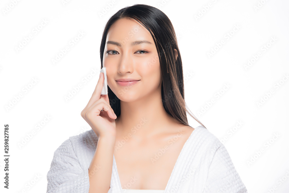 skin care woman removing face makeup with cotton swab pad. skin care woman removing face makeup with cotton swab pad.