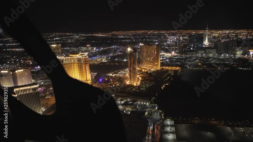 Areal view and The Maveric helicopter dashboard at night, Las Vegas Boulevard, Las Vegas, Nevada, USA photo