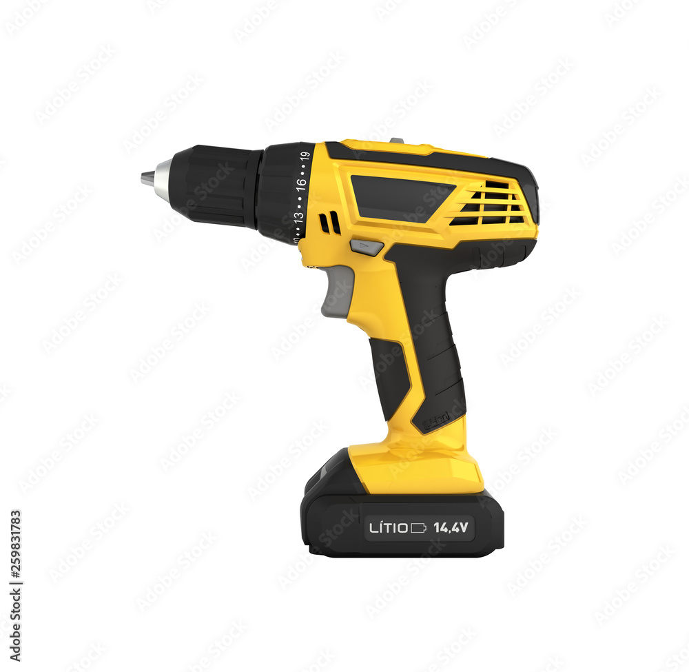 Cordless screwdriver with a drill isolated on white background 3d without shadow