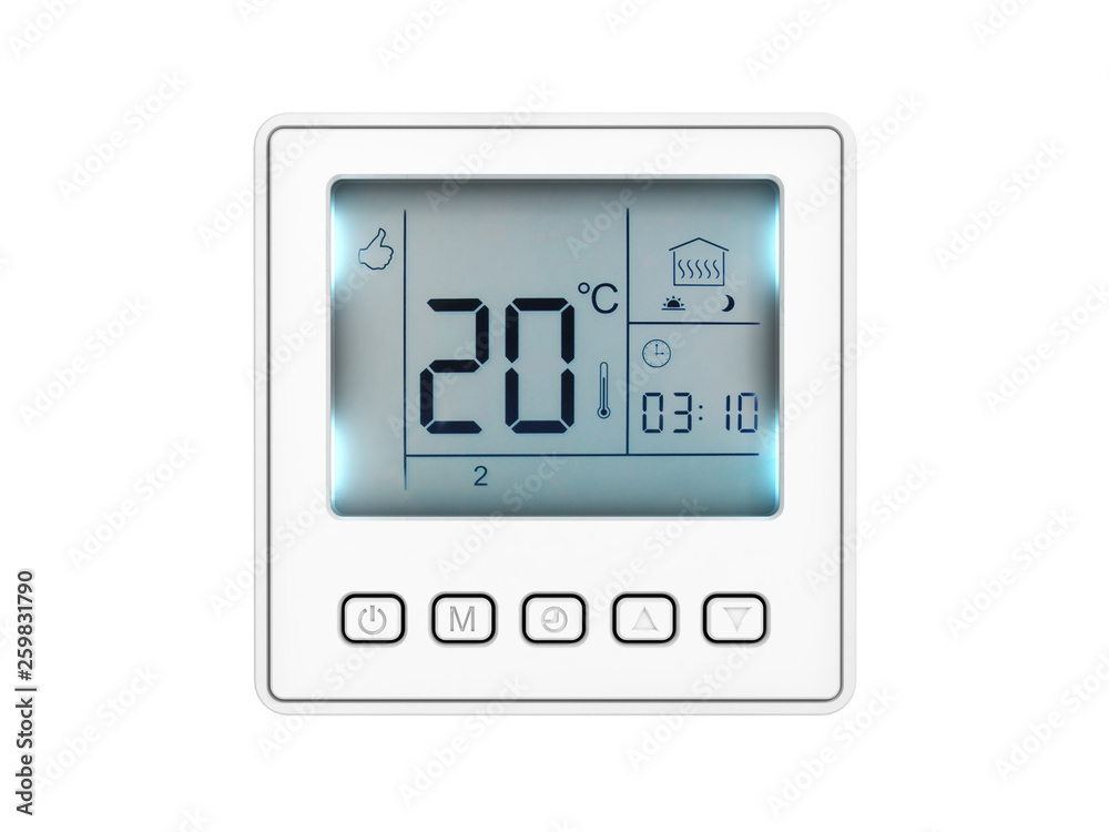 Digital programmable thermostat isolated on white background 3d render without shadow Digital programmable thermostat isolated on white background 3d render without shadow