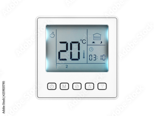 Digital programmable thermostat isolated on white background 3d render without shadow