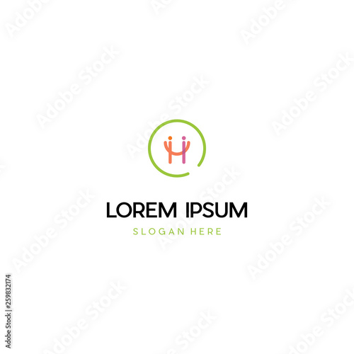 Fototapeta Naklejka Na Ścianę i Meble -  Letter H People Healthy Life Logo Design. Community Care Business Vector., Initial Typography Man or Woman Success Graphic Icon.