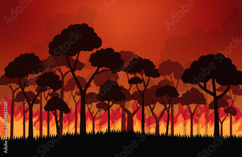 Forest fires burning tree in fire flames - Vector illustration