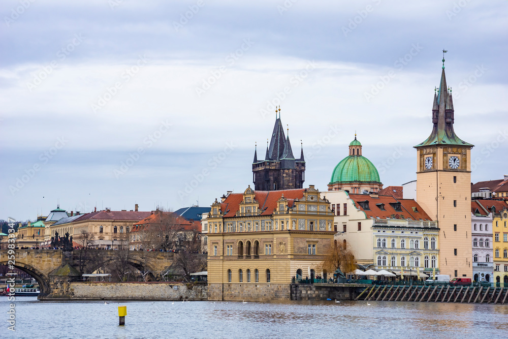 Fototapeta premium Vltava river and Charles bridge in Prague's Old Town Czech Republic, Europe