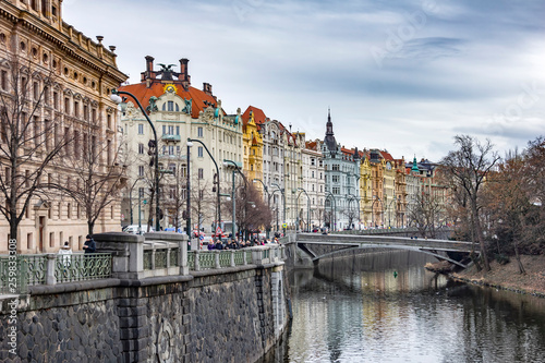 Photography Street in December in downtown Prague along the Vltava river, Czech Republic, Cz