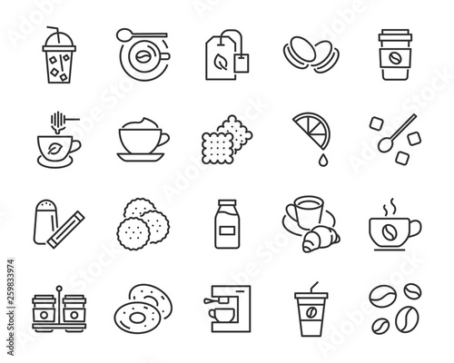 set of coffee icons, such as tea, drinks, cocoa, cup, cafe