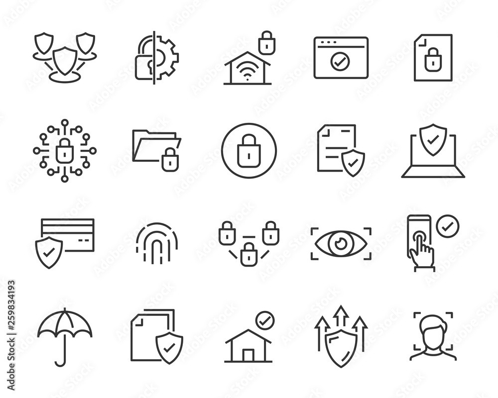 set of security icons, such as guard, cyber lock, unlock, shield, key set of security icons, such as guard, cyber lock, unlock, shield, key