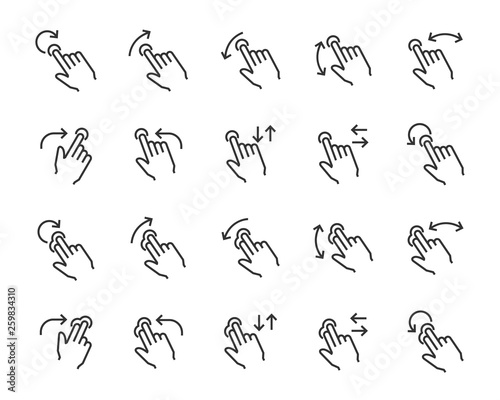 set of hand tochscreen gesture icons, such as hand, app, phone, tap, touch