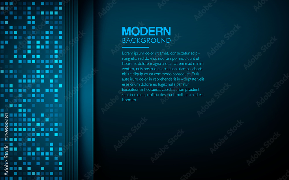Dark abstract background with blue overlap layers. Modern texture with blue square glitters dots element decoration. Realistic dimension design vector illustration. Dark abstract background with blue overlap layers. Modern texture with blue square glitters dots element decoration. Realistic dimension design vector illustration.