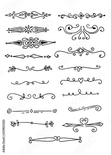 Hand Drawn set of doodle design elements, isolated on white background