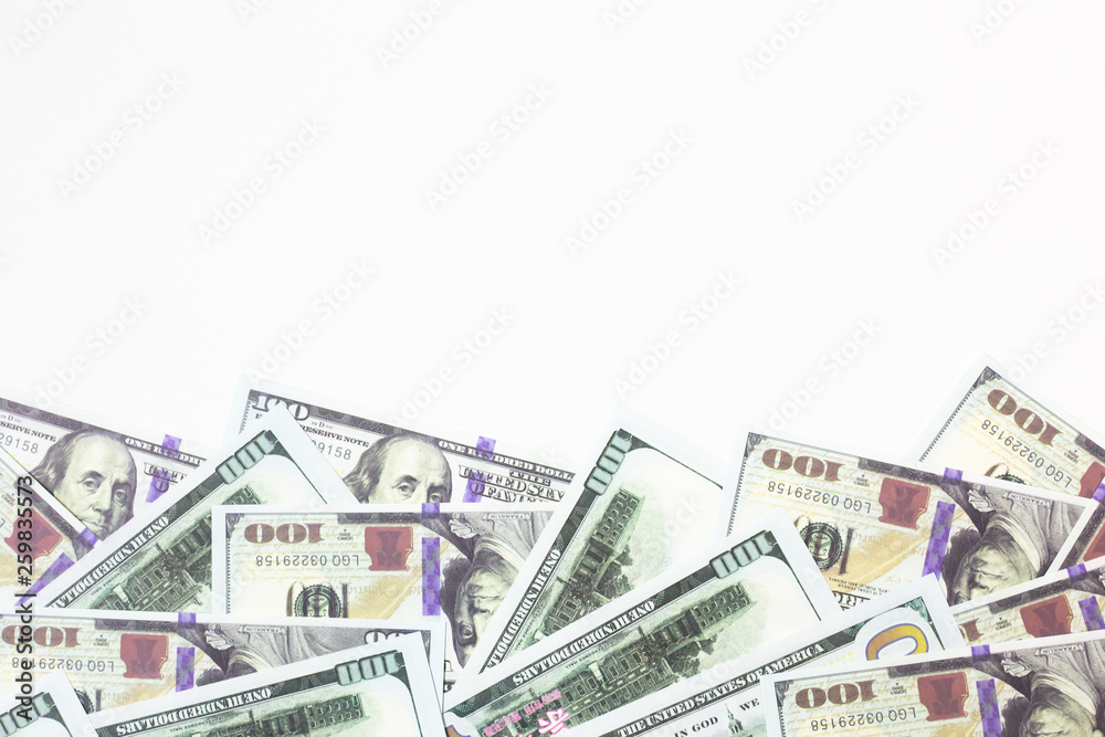 The Close up 100 dollar banknote on white background for business content.. The Close up 100 dollar banknote on white background for business content..