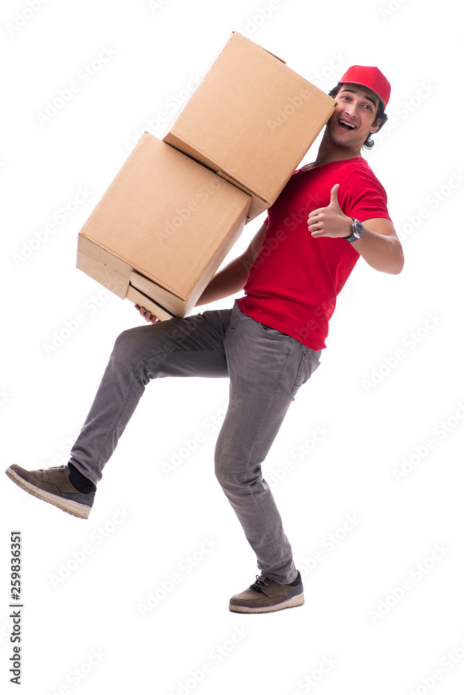 Young male courier with box Young male courier with box