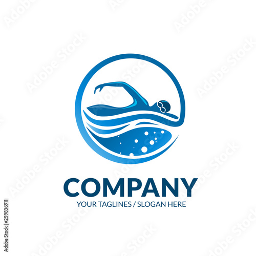 creative swimming club sport logo vector concept