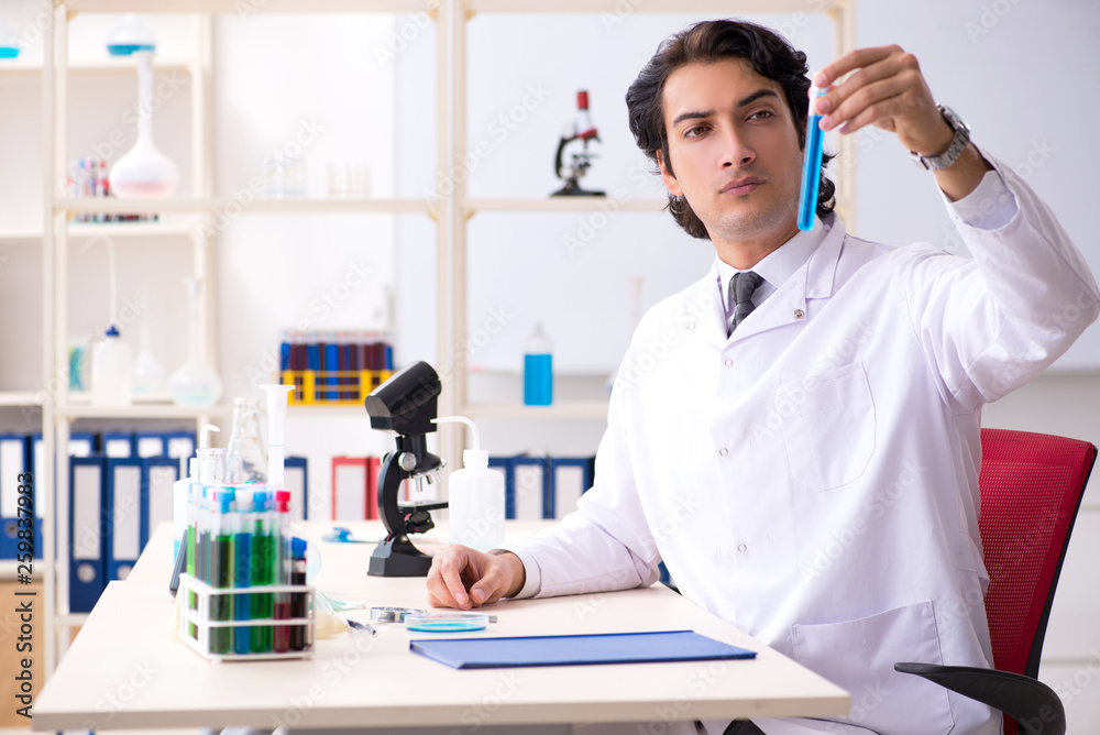 Young handsome chemist working in the lab Young handsome chemist working in the lab