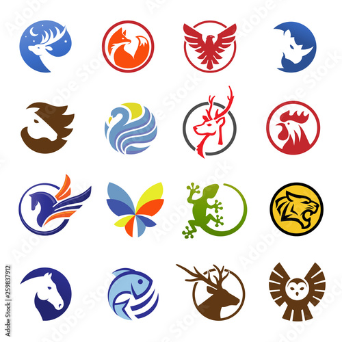 creative simple modern animals in circle color logo vector 