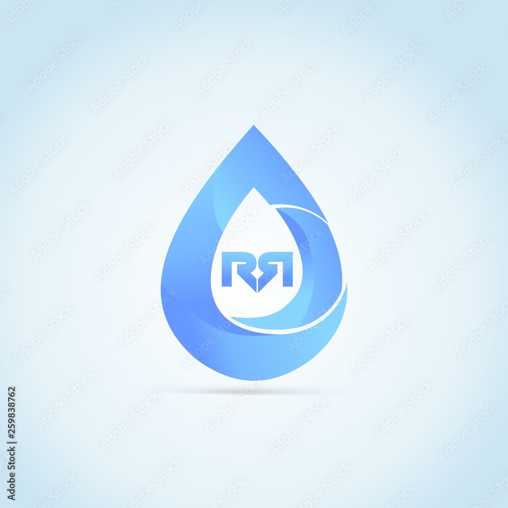 initial RR letters drop blue logo sign Design vector template initial RR letters drop blue logo sign Design vector template