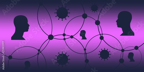 Silhouette of a man head and viruses. Health relative brochure, report or flyer design template. Scientific medical designs. Connected lines with dots.