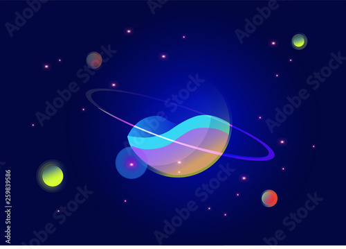 Planets and beautiful galaxies ,Vector illustration.