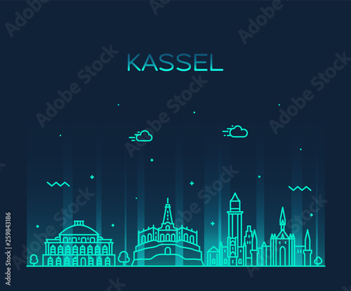 Kassel skyline northern Hesse Germany vector line