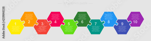 Vector jigsaw puzzle hexagon info graphic 10 steps