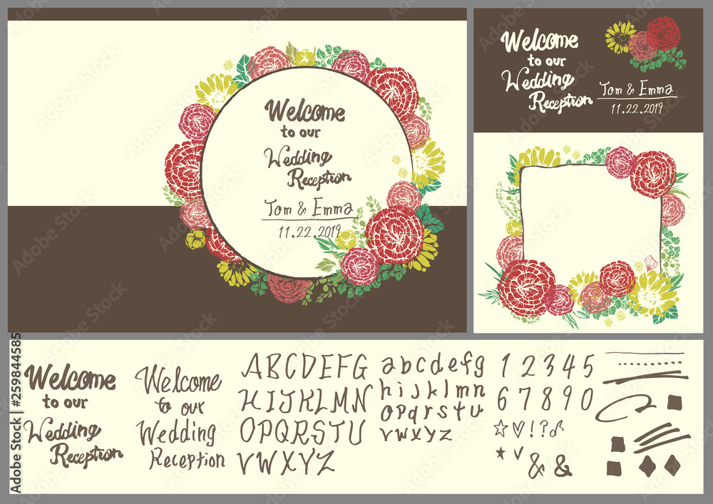 結婚式の案内 ウェルカムボード 手書きの花柄イラスト 手書きの文字 Stock ベクター Adobe Stock